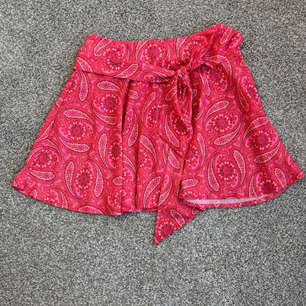 Princess Polly Sally Tie Waist Mini Skirt Pink Paisley Print NWT US 4